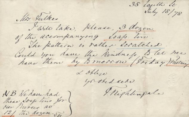 Une lettre de Nightingale datée de 1878