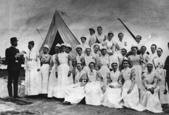 Nightingale and some of the 38 “handmaidens of the Lord” (as she called them) to nurse wounded British soldiers in the Crimean War