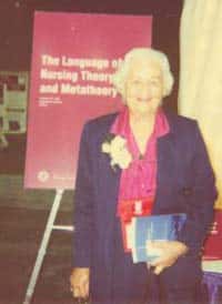 King at the STTI 34th Biennial Convention in Indianapolis, IN., December 3-4, 1997 at the book signing for her and Dr. Jacqueline Fawcett, The Language of Nursing Theory and Metatheory published by STTI in 1997.