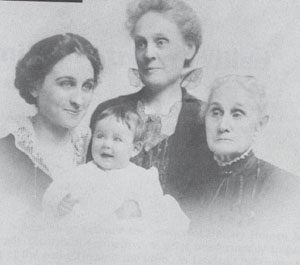 Four Generations, Left to right: Lucy K Rogers, mother; Martha E. Rogers; Laura B. Keener, grandmother; Lucy M. Brownlee, great-grandmother. via V. M. Malinski & E.A.M. Barrett, 1994