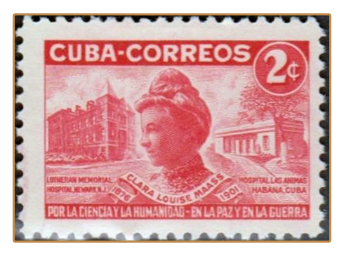 Cuban stamp commemorating Clara Louise Maass. 