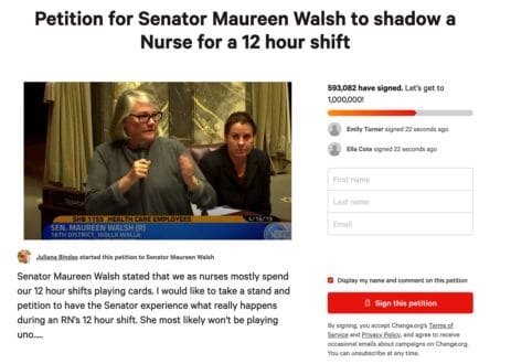 Petition for Senator Maureen Walsh to shadow a Nurse for a 12 hour shift