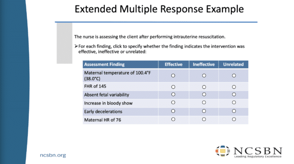 NCLEX Next Generation Item Types Extended Multiple Response Sample