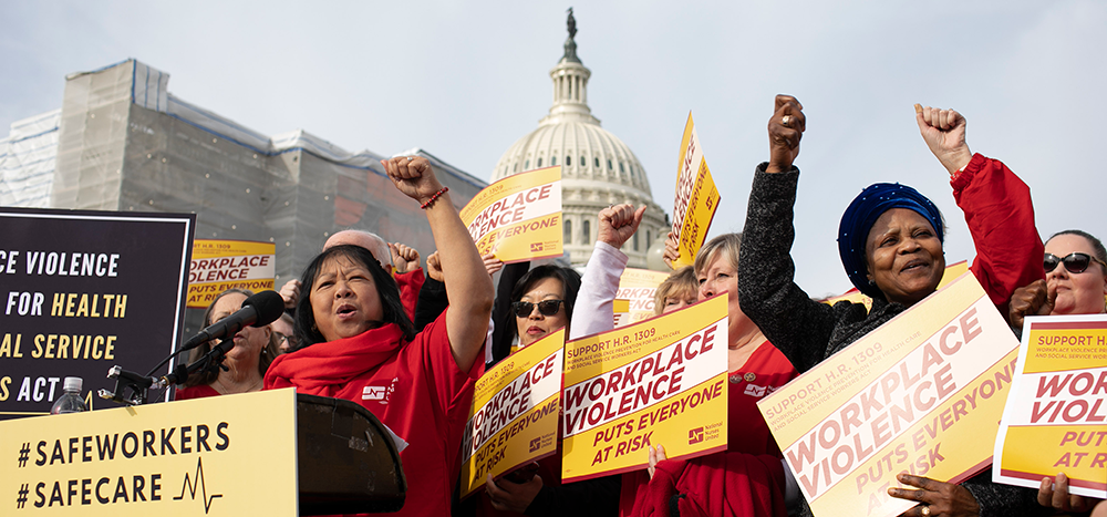 National Nurses United (NNU) supporting H.R. 1309 – a bill to prevent workplace violence for health care workers.  Image via NNU