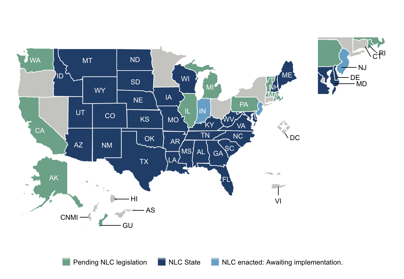 Nurse licensure compact states. Image via: NCSBN.org