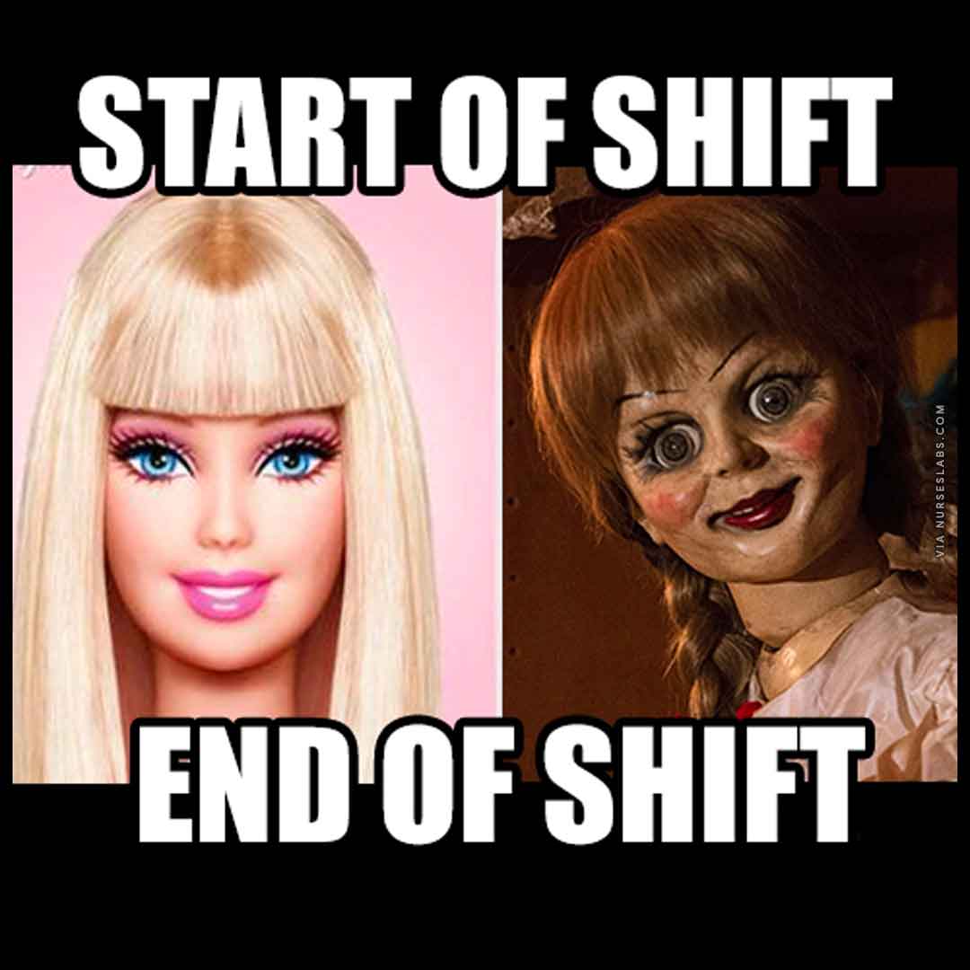 Start of Nursing Shift and End of Nursing Shift Meme