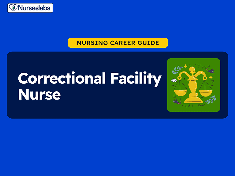 Scale of justice with nurse icon on green background, symbolizing legal and ethical aspects of correctional nursing.