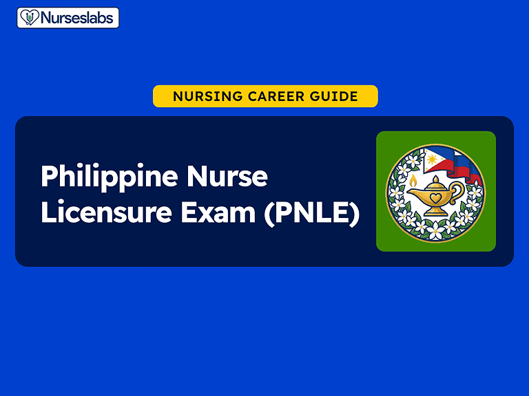 Philippine Nurse Licensure Exam (PNLE) official badge and exam details.