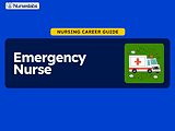 Emergency nurse icon on a blue background, illustration of ambulance, healthcare, and nursing career guide.