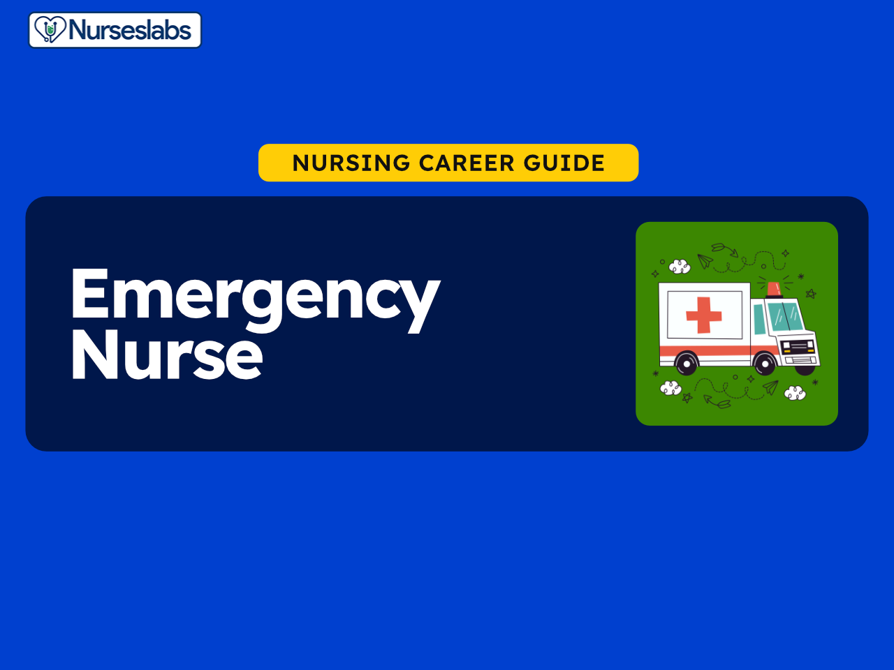 Emergency nurse icon on a blue background, illustration of ambulance, healthcare, and nursing career guide.