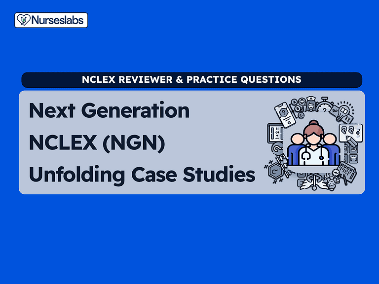 NCLEX review banner with case study focus for nursing students.